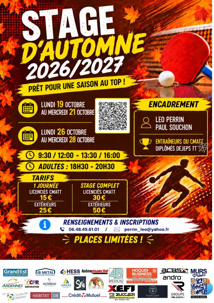 Stages de perfectionnement - Salle Bestel - Pendant les vacances d'Automne