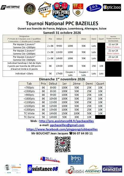 🏓 Le tournoi international du PPC Bazeilles approche !
