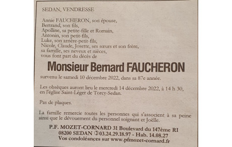 DECES BERNARD FAUCHERON