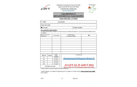 Questionnaire et Engagement championnat 2023/2024 1ére phase