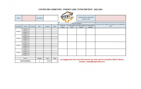 Engagements coupes des Ardennes 2023/2024