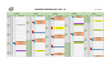 Calendrier 2024-2025 / mise à jour du 12 juillet