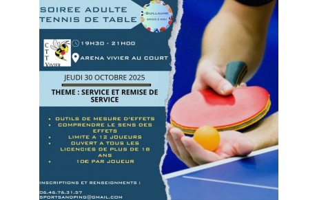 Soirée adulte tennis de table 30 oct 2025