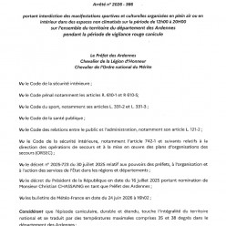 Arrêté d'interdiction des manifestations et de la pratique sportive