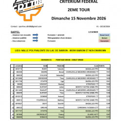 Convocation Critérium Tour 2 - Dimanche 15 novembre 2026 à Bairon